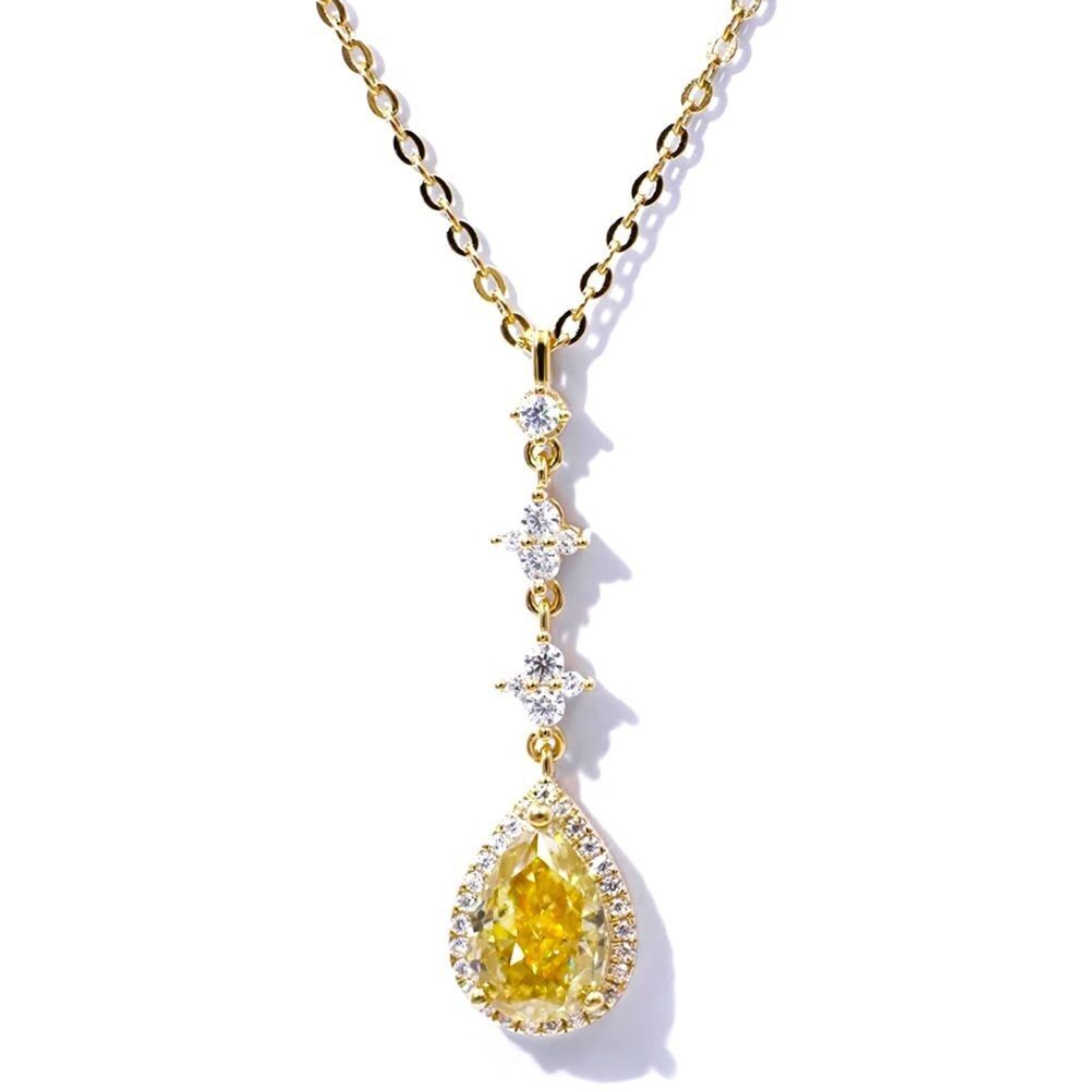 18k Certified Fancy Yellow Pear Diamond Moissanite Pendant Necklace